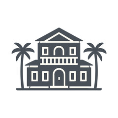 Obraz premium Luxury Villa with Palm Trees Icon in Flat Line Style