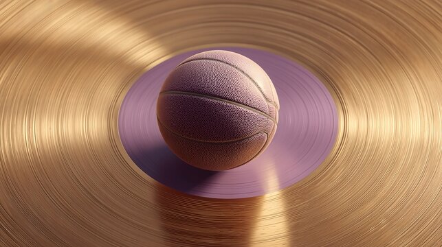 Luxury Basketball on Gold Metallic Swirl & Purple Circle Minimalist Sports Branding Desig