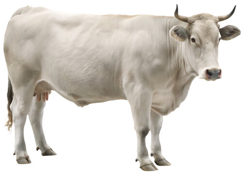 White cow with horns and udder isolated on a transparent background animal livestock