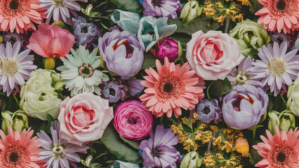Vibrant floral arrangement with roses gerbera daisies and other colorful blooms