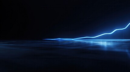 Glowing line on dark minimalist horizon, market trend and financial analysis concept