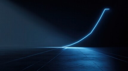 Rising glowing curve in dark perspective scene, stock growth and projection concept