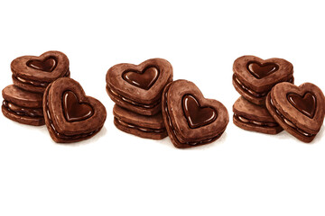 ハート型チョコレートサンドクッキーの水彩イラストセット