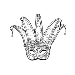 Hand drawn mask in a jester style for Mardi Gras. © Amelia