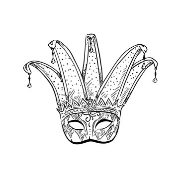 Hand drawn mask in a jester style for Mardi Gras.