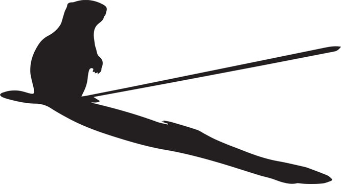 Silhouette of a prairie dog casting a long shadow on a white background
