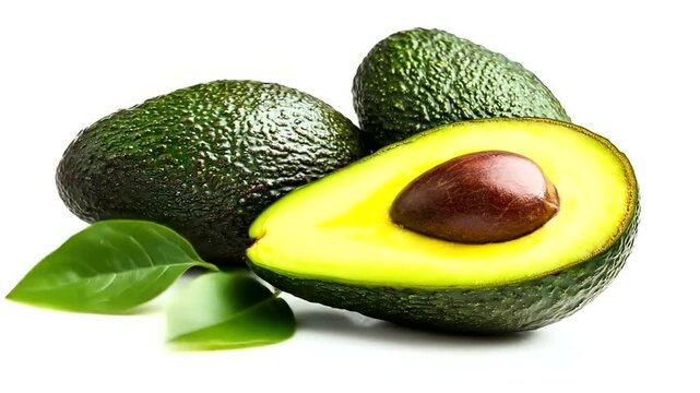 Fresh Ripe Avocados Healthy Food Ingredient Isolated on White Background.