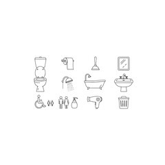 Bathroom icons isolated on transparent background