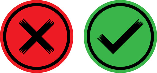 Obraz premium Red cross and green check symbols