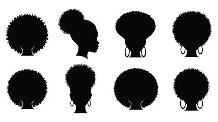 Diverse afro hairstyles depicted in black and white a striking silhouette