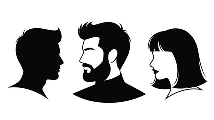 Three distinct head profiles presented in a striking black silhouette