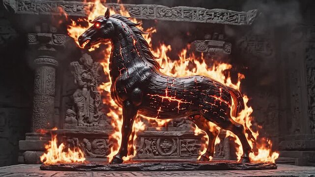 Powerful visual of a horse engulfed in flames, symbolizing the transition from Wood Snake to the fiery spirit of the 2026 Fire Horse Year in Chinese zodiac.