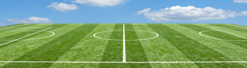 Obraz premium vibrant stylized geometric soccer field lines shapes set bright blue sky