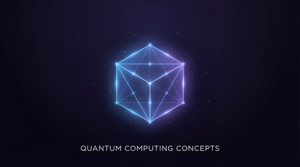 A glowing blue and purple geometric shape representing quantum computing concepts in a dark background