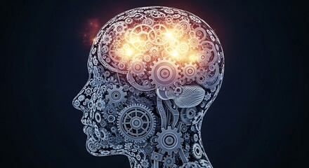 Mechanical Brain Gears with Glowing Innovation