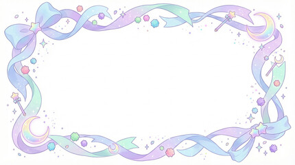 魔法のステッキとリボンのゆめかわいいフレーム