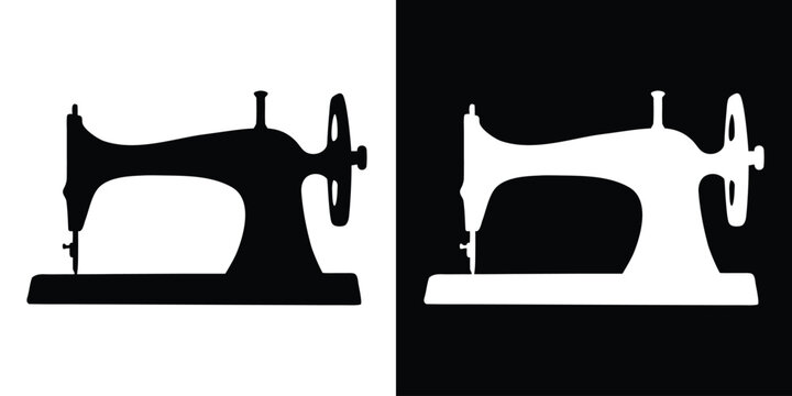 Vintage sewing machine icon, Retro sewing machine silhouette vector