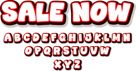 Sale Now white typography text, font style with Alphabet.  © Cartoon Maker 2