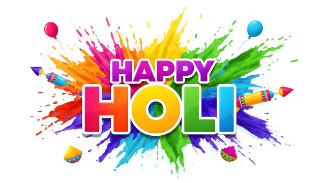 Vibrant holi celebration background with happy holi text in rainbow colors