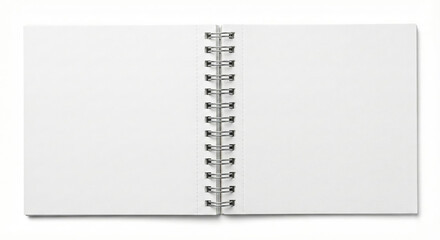 Open white notebook with empty pages on a light background ready for notes and ideas.