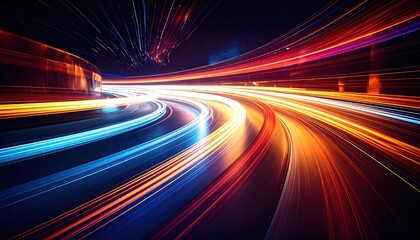 Fototapeta premium Long exposure shot of light streaks curving through a futuristic tunnel