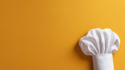 white chef hat on vibrant orange background, highcontrast studio composition with rightaligned placement offering bold copy space for promotional graphics warm color injects playful energy