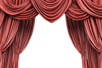 A vibrant red velvet theater curtain serves as a classical textile backdrop under a bright spotlight, framing the stage for a cinema or opera performance at a grand entertainment event