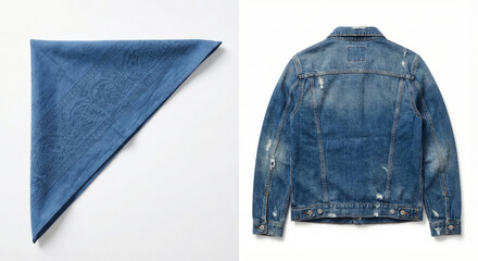 Denim jacket is presented with empty space for logo and text against white background.