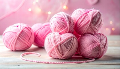 Pink Yarn Balls - A Close-Up of Knitting Supplies.