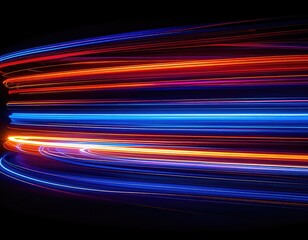 Dynamic streaks of light in vibrant hues against a black backdrop, creating a flowing effect