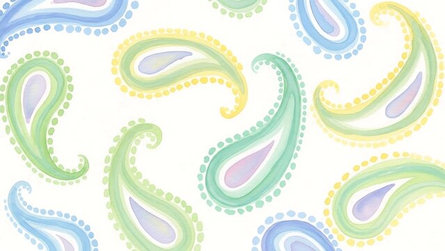 Colorful Paisley Pattern on White Background.