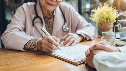 Medium shot of a dietician conducting a monthly progress evaluation in a cozy office reviewing health charts with a client facetoface.