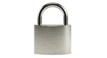 A silver padlock isolated on transparent background with a shiny surface and open shackle