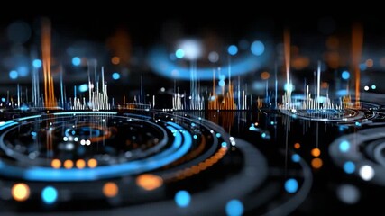 A dynamic visualization of data waves in vibrant blue and orange tones, representing the intersection of technology and innovation in a futuristic digital landscape. - Powered by Adobe