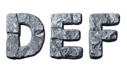 Stone-carved letters D, E, and F, showcasing a textured, aged appearance.