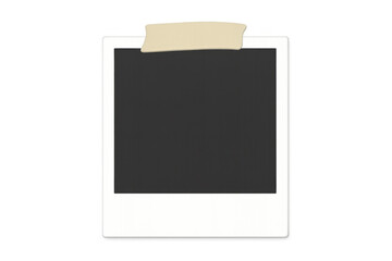 Blank instant film frame with masking tape, providing a retro mockup for memories and vintage content, transparent background