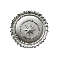 Silver Bottle Cap with Star Emblem in Modern Minimalist Design with Metallic Finish for Branding isolated on transparent background