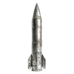 Vintage Metal Rocket Model in Distressed Finish with Dramatic Lighting on Isolated White Background for Space Exploration isolated on transparent background