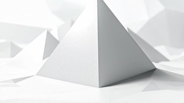 Abstract geometric shapes in white create a modern, minimalist background.