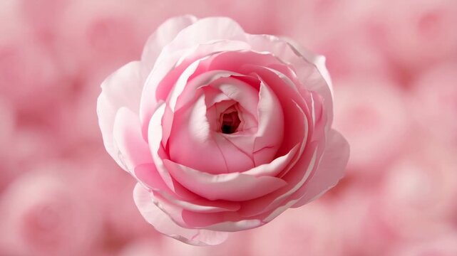 Blossoming pink ranunculus timelapse: flower opening sequence in soft focus