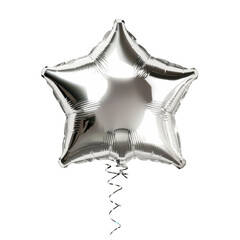 Silver Star Balloon in Modern Minimalist Style with Bright Reflective Lighting on Isolated White Background for Party Decoration isolated on transparent background