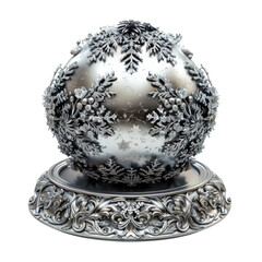 Ornate Silver Egg with Floral Patterns in Luxurious Metallic Finish on Decorative Stand for Luxury Home Decor isolated on transparent background