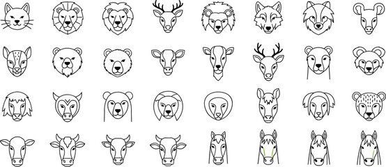 Obraz premium Collection of black and white animal face in a grid format animal faces lion