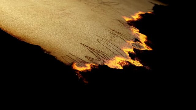 Burning paper transition: flames devour edges in fiery sequence