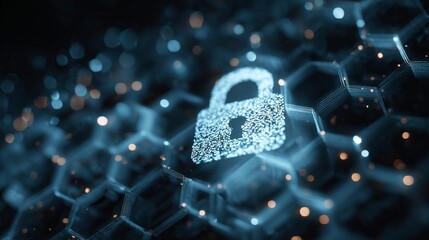 Modern Cybersecurity Concept with Digital Lock Symbol and Hexagonal Technology Background for Internet Protection and Data Security Initiatives