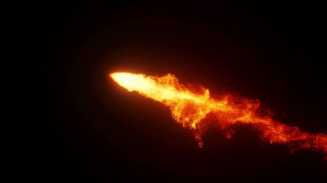 Fiery comet streaking through dark sky with glowing trail and sparks