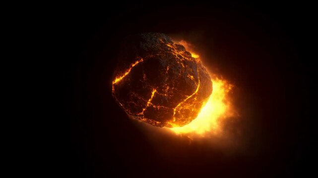 Fiery meteor blazing through dark space skies in high definition