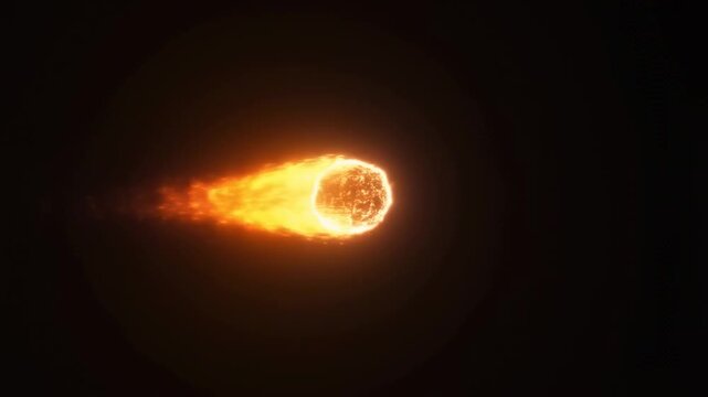 Fiery meteor streaks across night sky with intense radiance and speed