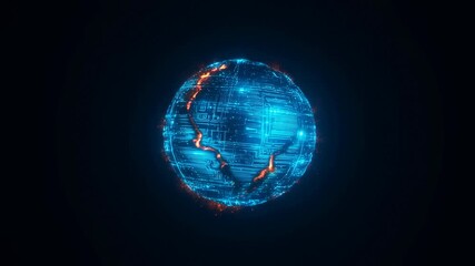 Futuristic digital globe with evolving data streams and glowing network connections - Powered by Adobe