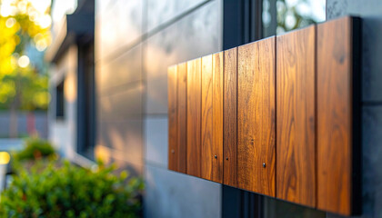 Nowoczesna elewacja z drewna i szarych płyt - tło